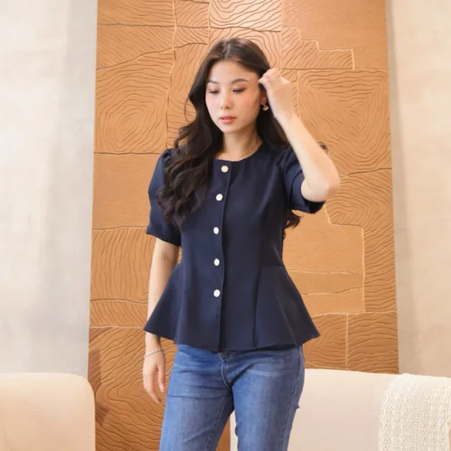 Kyra Blouse Peplum Lengan Pendek / Atasan Kerja Kantor Wanita - Eleonor