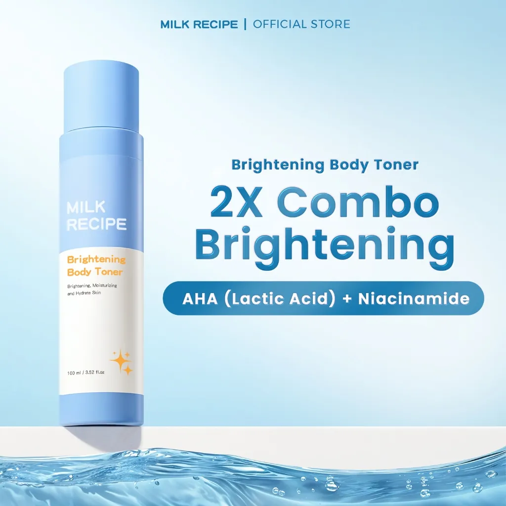Milk Recipe Brightening Body Toner – Toner Pencerah badan pencerah ketiak pencerah leher body exfoliasi AHA & Niacinamide, Mencerahkan Leher & Siku, Kulit Belang & Gelap, Penghilang Noda Hitam & Bekas Jerawat Badan