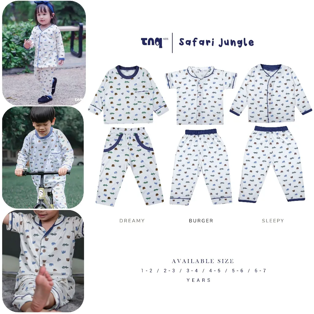 TNQ Kids Safari Jungle Setelan Piyama Motif Printing Anak Laki Laki Dan Anak Perempuan Usia 1-7 Tahun