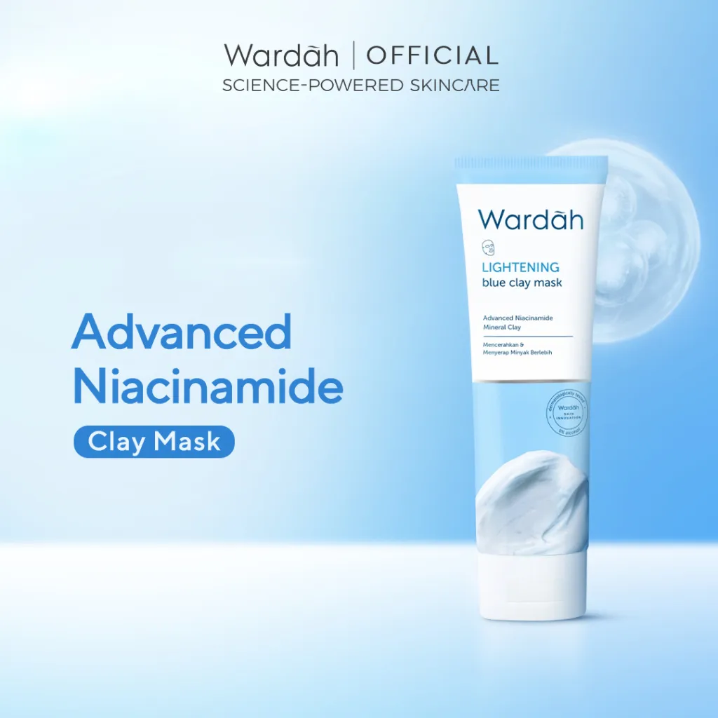 WARDAH Lightening Blue Clay Mask 50 g - Masker Wajah dengan Advanced Niacinamide dan Kaolin Mineral Clay - Efektif Mencerahkan Kulit Glowing - Nyaman Saat Aplikasi dan Memberikan Efek Cooling - Semua Jenis Kulit - Skincare