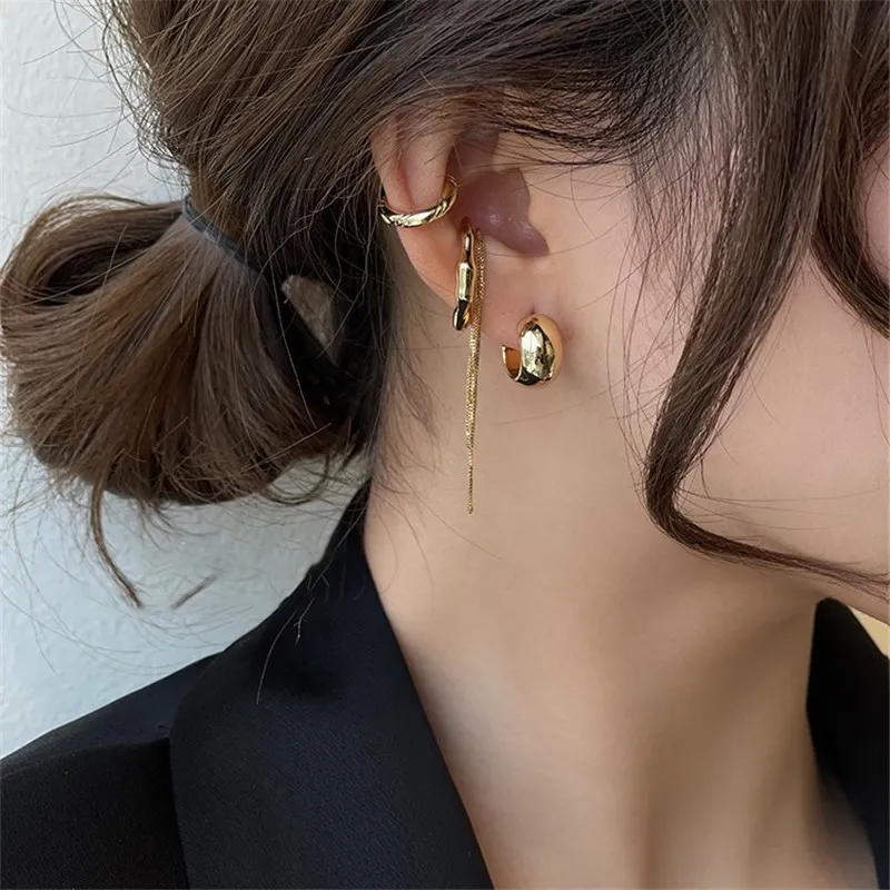 Popvjewel - Ine Minimalis Korean Style Earcuff - Ine Anting tanpa Tindik Minimalis Warna Emas & Perak