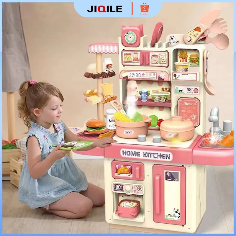 JIQILE 34PCS Mainan Masak Masakan Meja Dapur Anak Kitchen Set Cooking Set Mainan Anak Perempuan