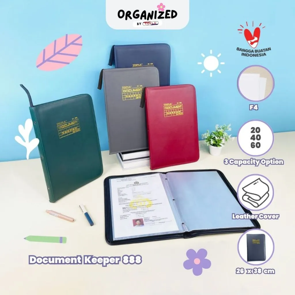 Topla Map Dokumen Keeper kulit folder file organizer kertas berkas resleting ukuran folio anti air