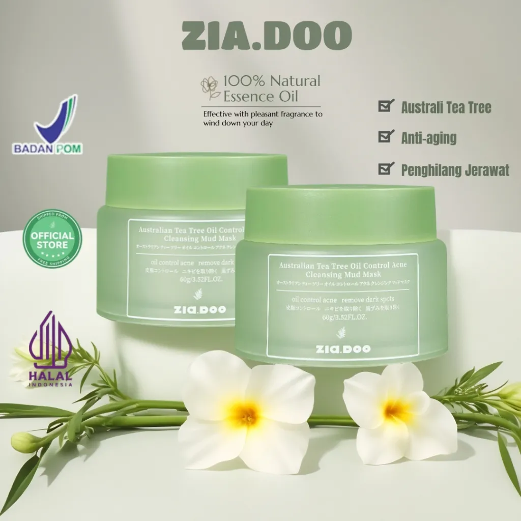 ZIA.DOO Australia Tea Tree Clay 100g*2 Anti Aging Acne Masker Kontrol Minyak Jerawat Komedo Anti Acne Masker