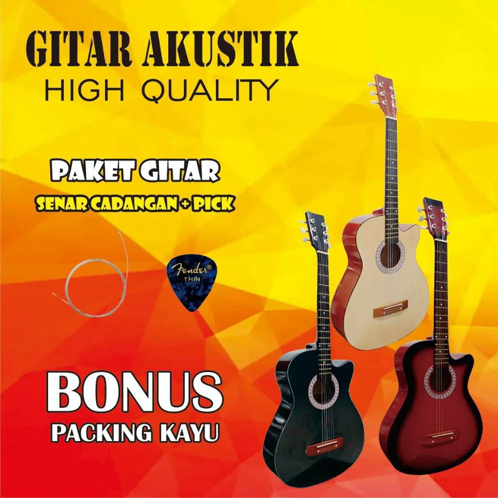 GITAR AKUSTIK PEMULA (PAKET LENGKAP) PACKING KAYU