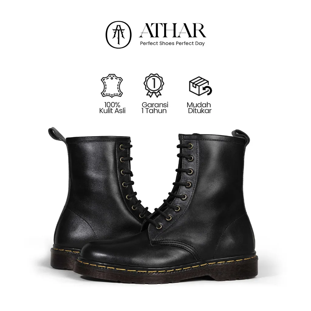 Athar Hamorii - Sepatu Boots Pria Docmart Hitam Kulit Asli