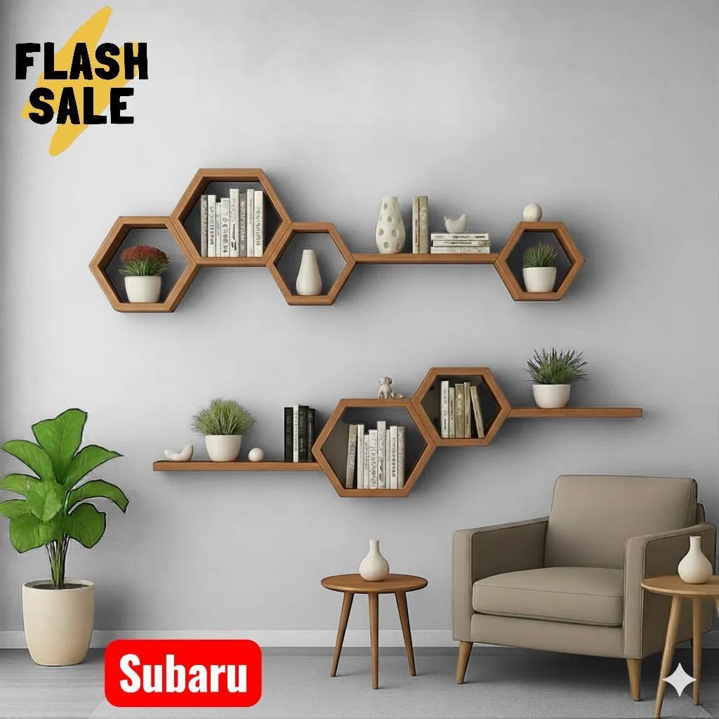 Hiasan Rak Dinding 1 set hexagonal kayu jati belanda kamar tidur keren aesthetic pajangan ruang tamu menarik