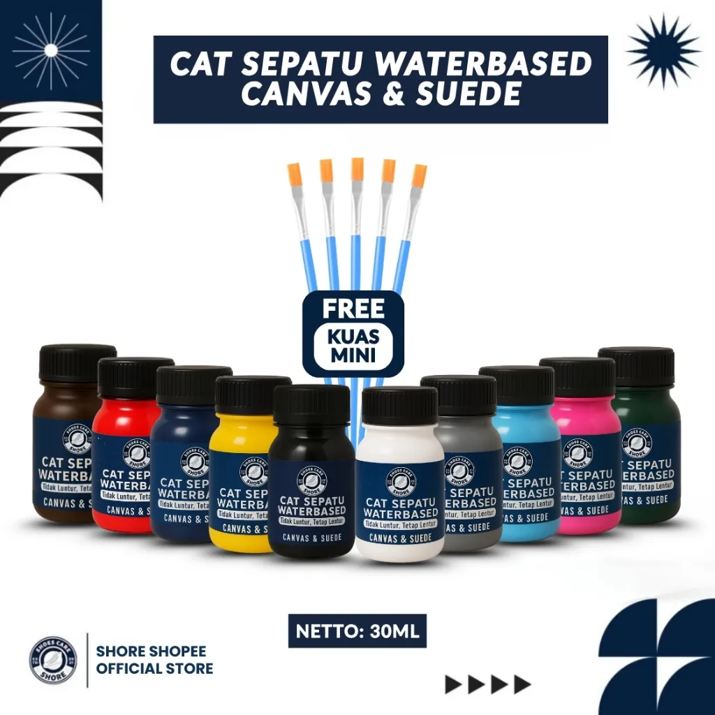 SHORE - Cat Sepatu Waterbased Canvas & Suede - Tidak Luntur, Tetap Lentur - 30ml