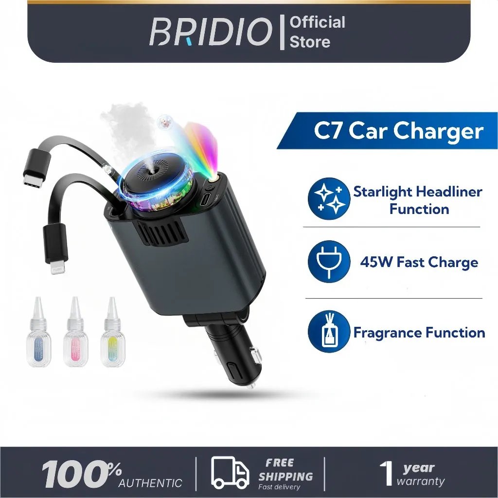 Bridio C7 Car Charger Charger Mobil Fast Charge dengan Aromatherapy & Starry Light Colokan Mobil Fast Charging 65W