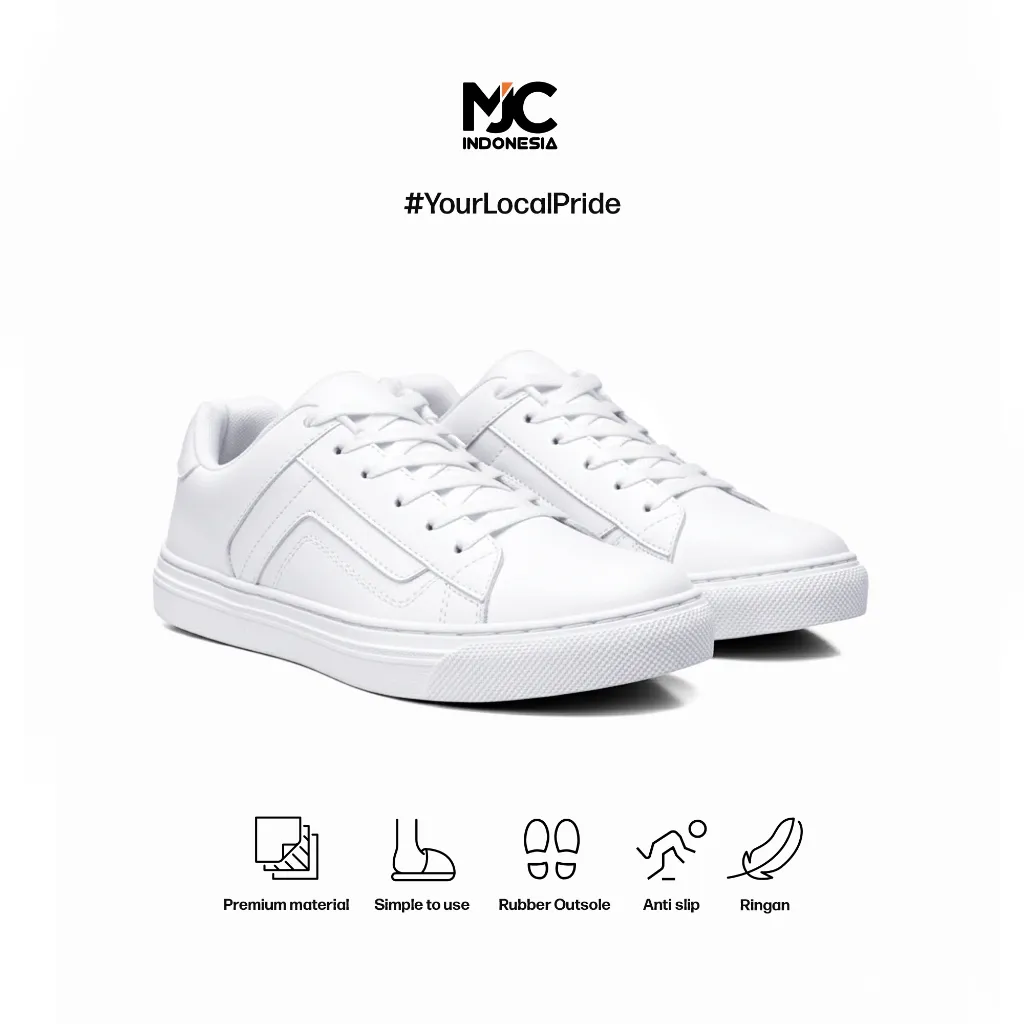 MJC Indonesia Fabrica White Classic Sneakers -Gaya Simple,nyaman, & Stylish! Sepatu Pria Sepatu Sneakers Putih Casual Pria Wanita Original Fabrica Full White