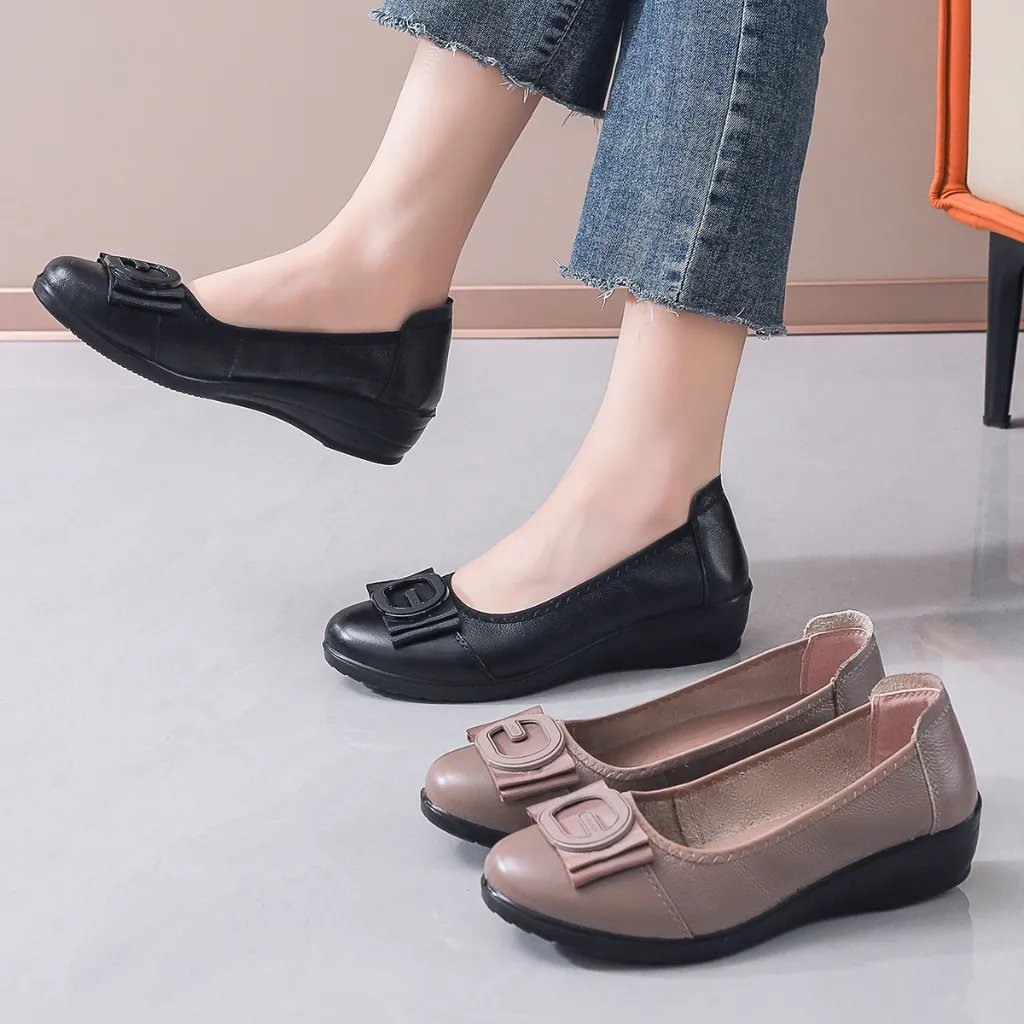 LURAD Sepatu Pantofel Wanita Kerja Kuliah Simple Nyaman Dipakai Sepatu Cewek Selop Rendah YJA25-1