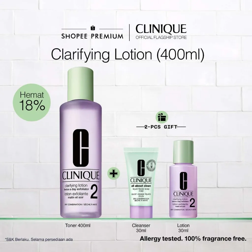 Clinique Clarifying Lotion Twice A Day Exfoliator - Toner 200ml,400ml | 5 Skin-Typed Formulas, Oily, Dry, Sensitive, Combination