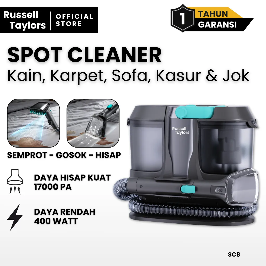 Russell Taylors Spot Vacuum Cleaner Wet 3in1 Pembersih Karpet Sofa Kasur Mobil 400W Deep Cleaning SC8 Garansi Resmi 1 Tahun