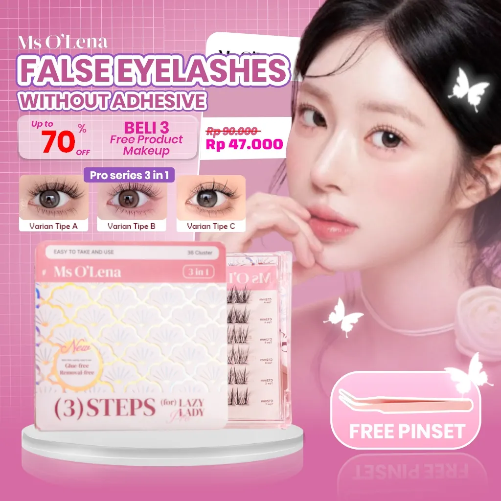 [ MSOLENA ] Pro Series 3 in 1 Bulu Mata Palsu Eyelash Tanpa Lem Langsung Tempel FREE Pinset - ABC