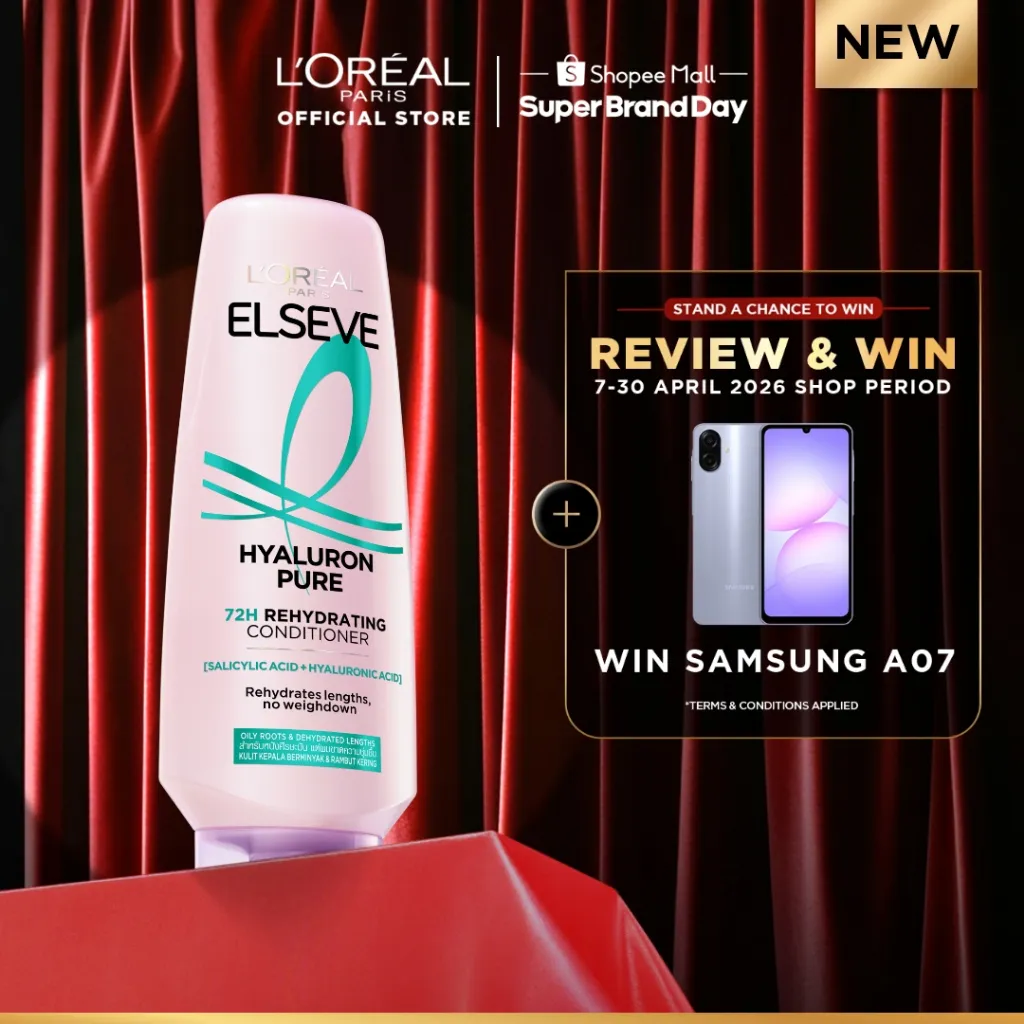 L'Oreal Paris Hyaluron Pure 72H Rehydrating Conditioner - Perawatan Rambut Bebas Lepek dan Rambut Halus tahan hingga 72jam -  265ml - Kulit Kepala Berminyak dan Rambut Kering