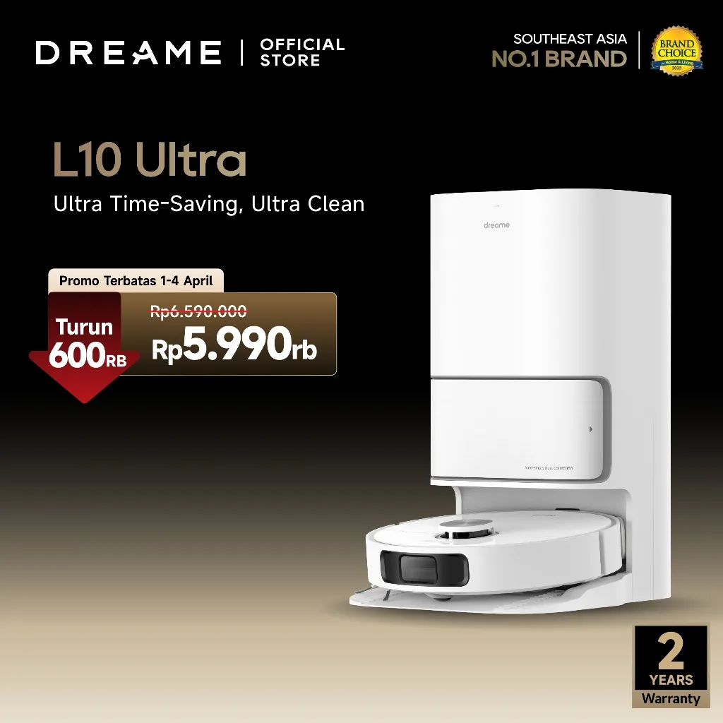 Dreame L10 Ultra Robot Vacuum | Auto Empty, Wash, Hot Dry | 5,300Pa Suction | Mop Raising 7mm