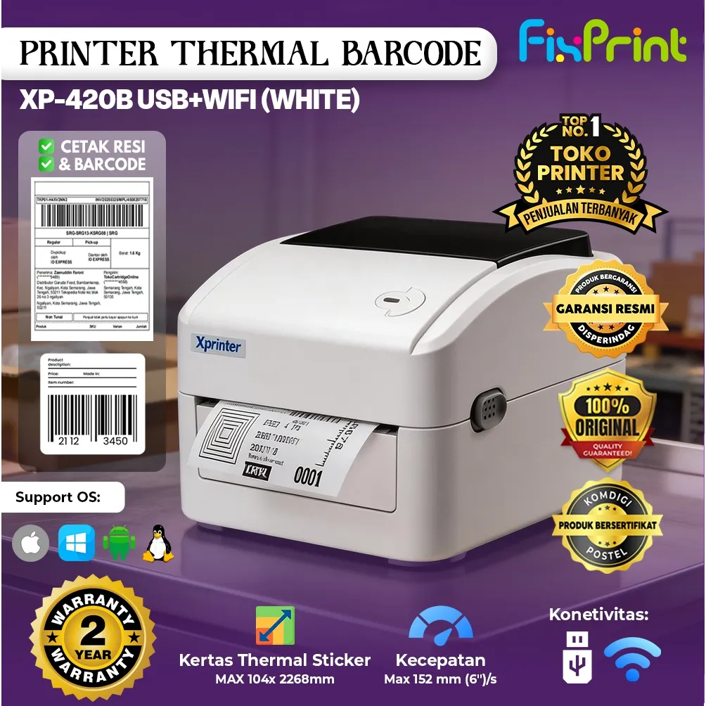 PRINTER RESI XPRINTER Barcode Thermal XP-420B 480b 423B 110MM XP-4601B Kertas Label 100x150 Resi Online printer cetak sticker Bluetooth handphone