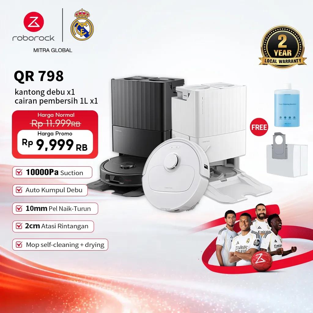 Roborock Robot Vacuum Cleanner  Original  Rumah Tangga  Vacuum Cleanner 10000 PA  Qrevo Edge /QR 798 vacuum cleaner wet and dry Garansi lokal dua tahun vacum cliner penyedot debu rumah