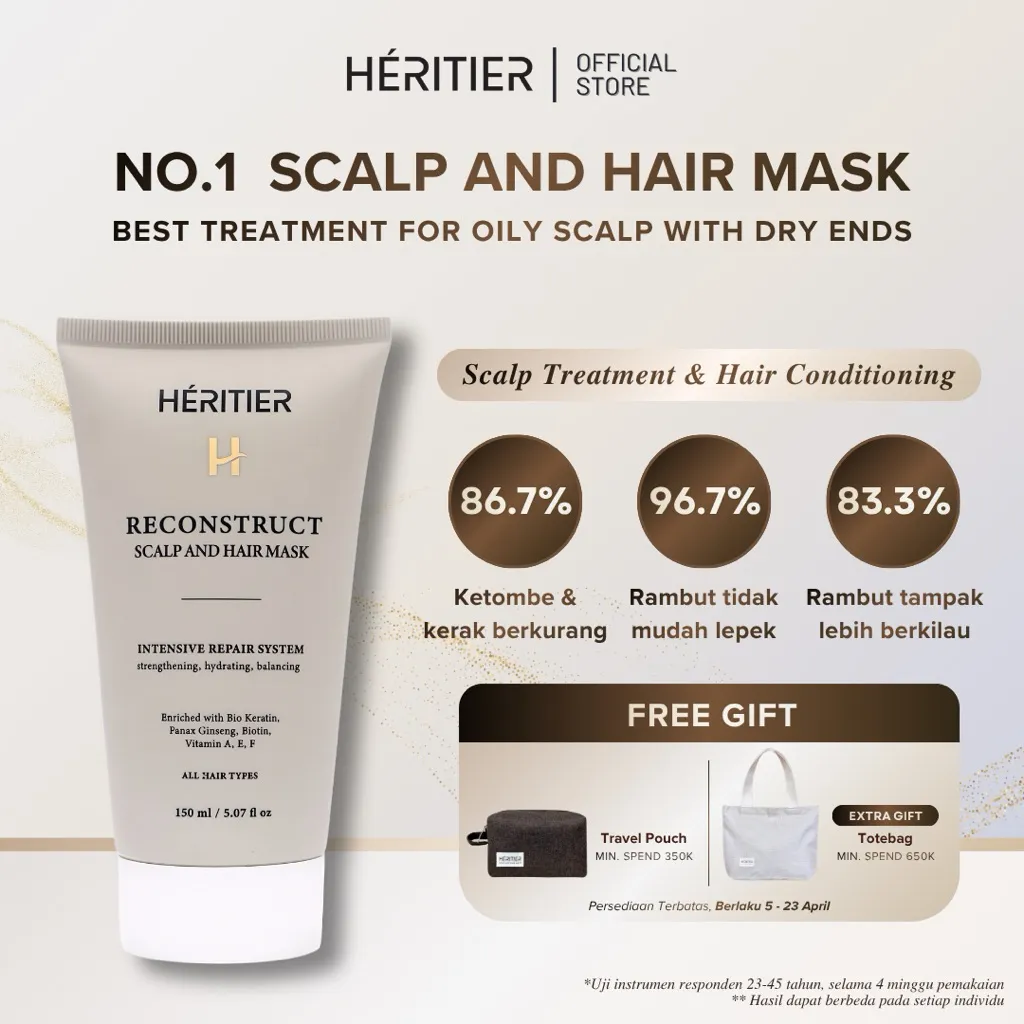 Heritier Reconstruct Scalp and Hair Mask 150ml | Rambut Bervolume, Mengurangi Lepek, Rontok, Ketombe