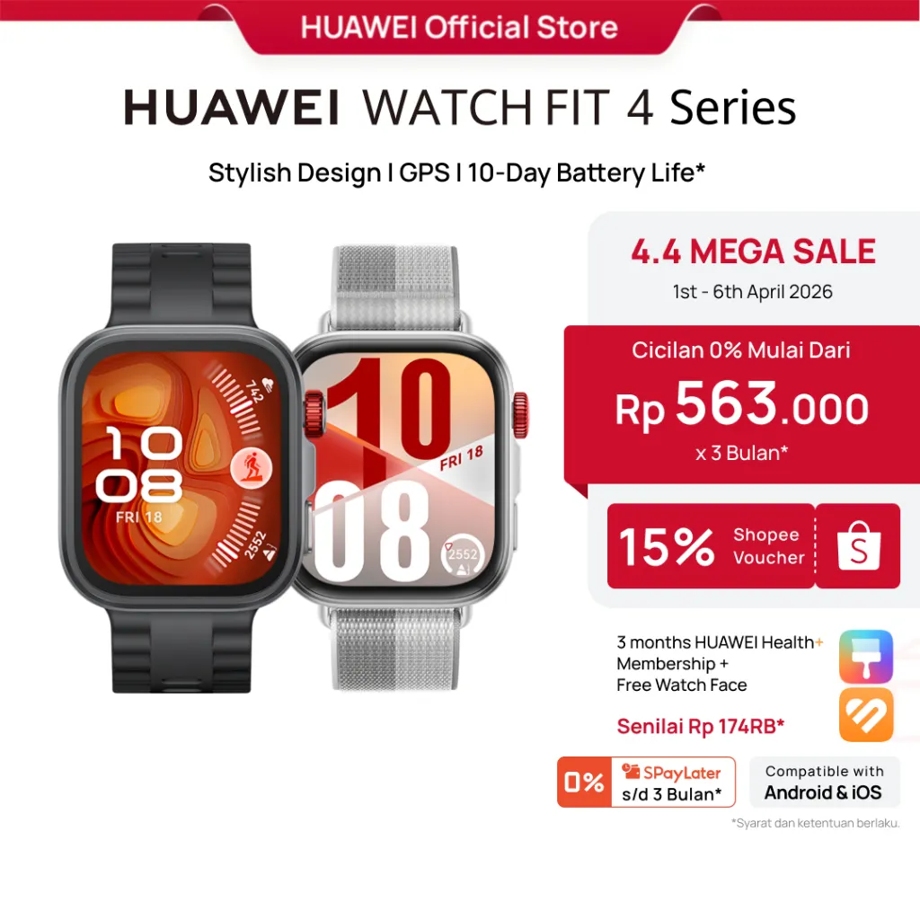 [4.4 Voucher s/d 15%] HUAWEI WATCH FIT 4 Series | Stylish Design | GPS | 10-Day Battery Life* | Sports Tracking | Health Management