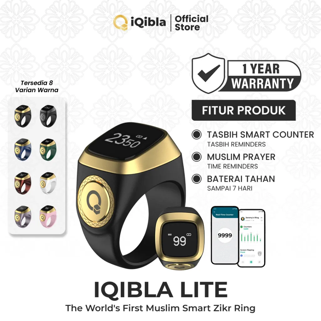 iQibla Zikr Ring Lite E01 Smart Tasbih Digital Hitung Zikir Harian Muslim Modern Baterai Tahan Lama Cincin Zikir Original