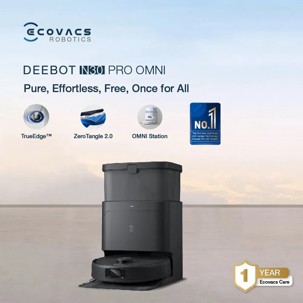 Ecovacs DEEBOT N30 PRO OMNI Robot Vacuum Cleaner Sapu Vacum Pel Vakum Mop The First-ever ZeroTangle 2.0