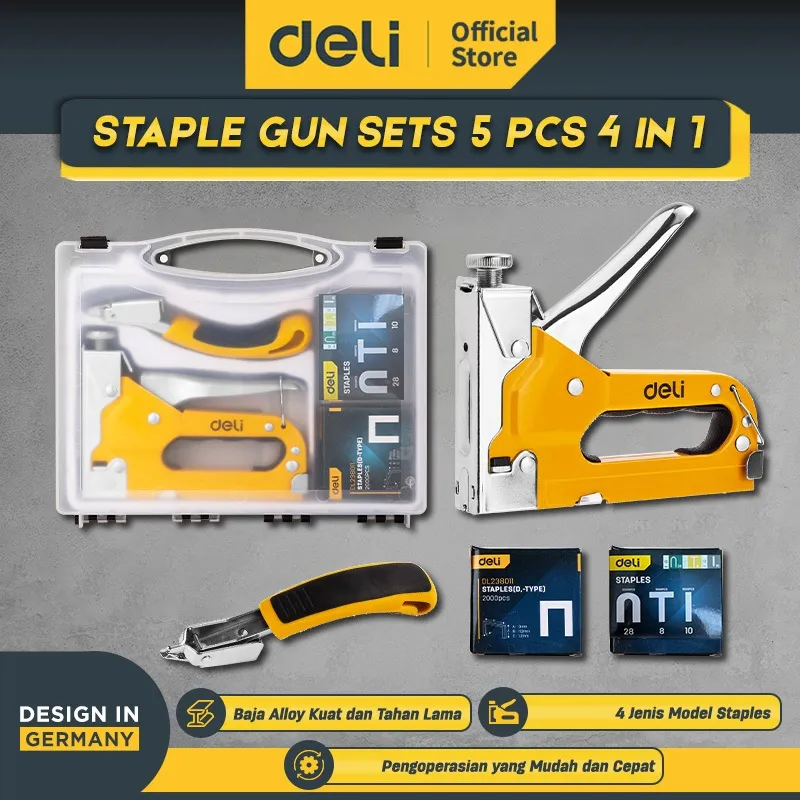 Deli Staple Gun Sets 5 Pcs 4 In 1 / Stapler Staples Tembak EDL238105