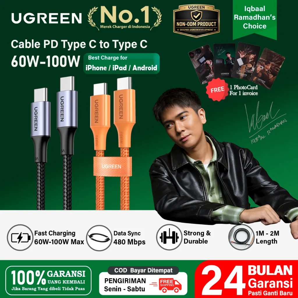 UGREEN Kabel Charger USB Type C to Type C Braided Fast Charging 100W 60W