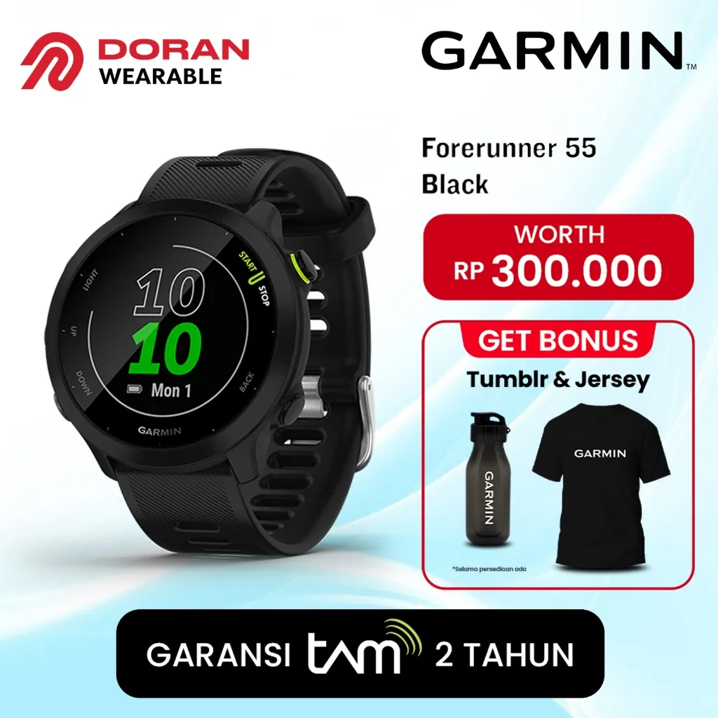 Garmin Forerunner 55 Black | FR 55 Black Original Garansi Resmi TAM 2 Tahun