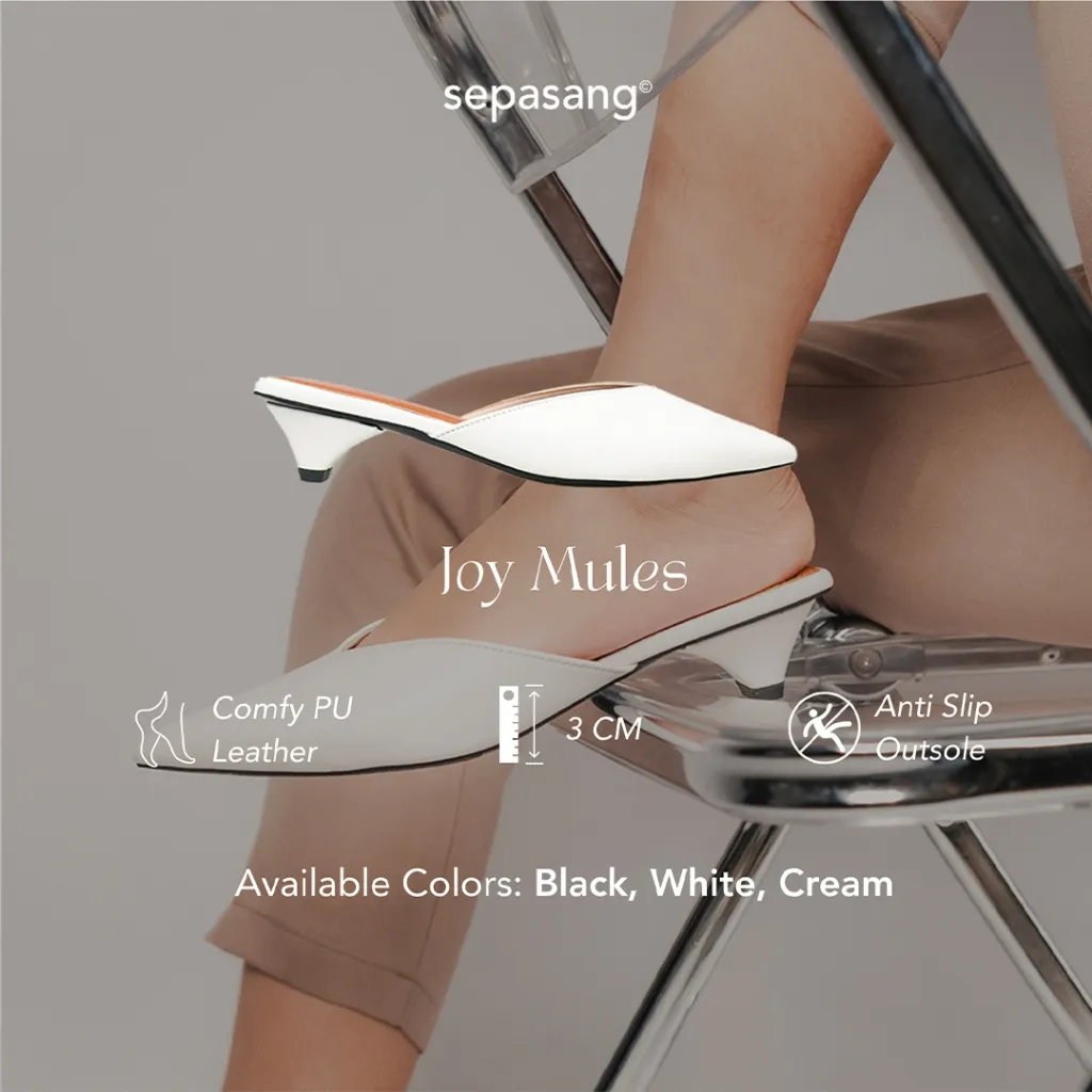 [READY STOCK] SEPASANG COLLECTION Joy Sendal Mules Wanita 3 Cm Shoes Sandal Hak Lancip Flat Mules Kitten