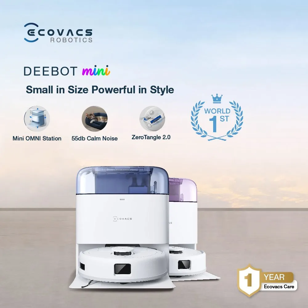 ECOVACS DEEBOT MINI Robot Vacuum Cleaner Compact But Powerful | LDS LiDAR & Line Laser | ZeroTangle 2.0 Anti-Tangle Tech | Vakum Sapu Mop Pel