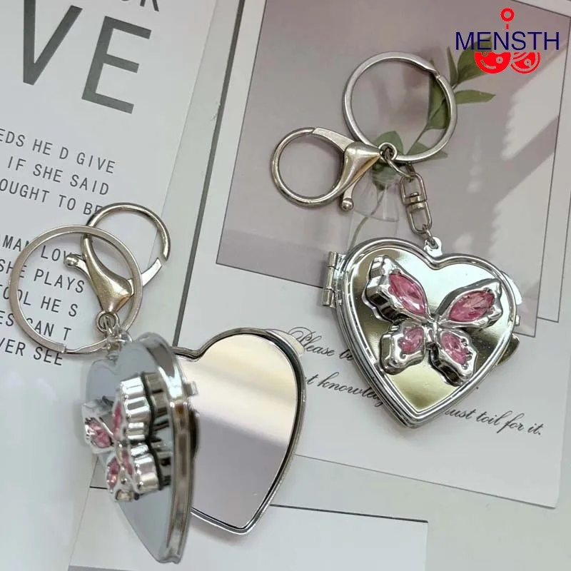 COD Cermin Hati Busur Perak Cermin Cermin Cermin Y2K Liontin Tas Ceruk Liontin Kelas Atas  Gantungan Kunci Hati Cermin Keychain Fashion -Me