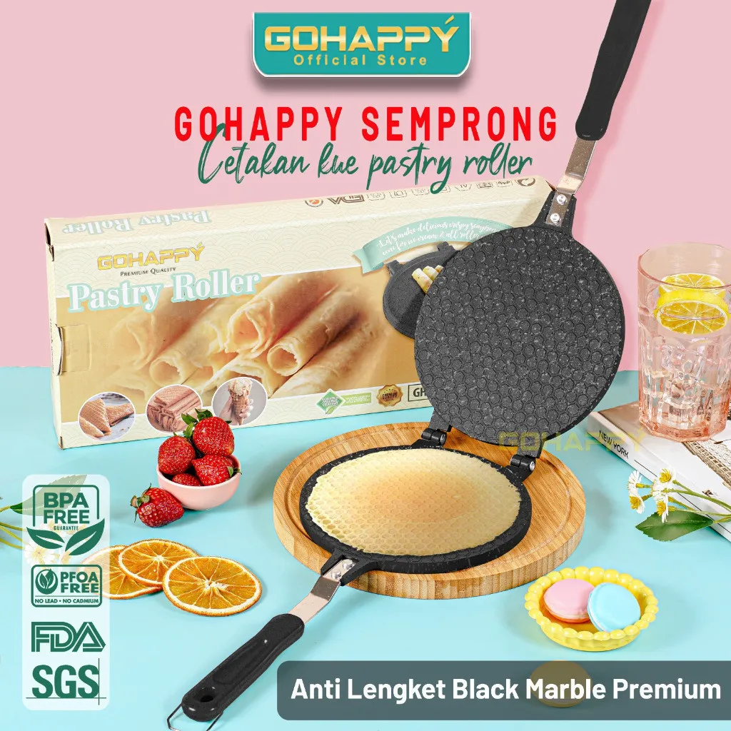 CETAKAN KUE SEMPRONG 2 VARIAN Marble Anti lengket Egg Roll/Jepit TEBAL ORIGINAL GOHAPPY PREMIUM