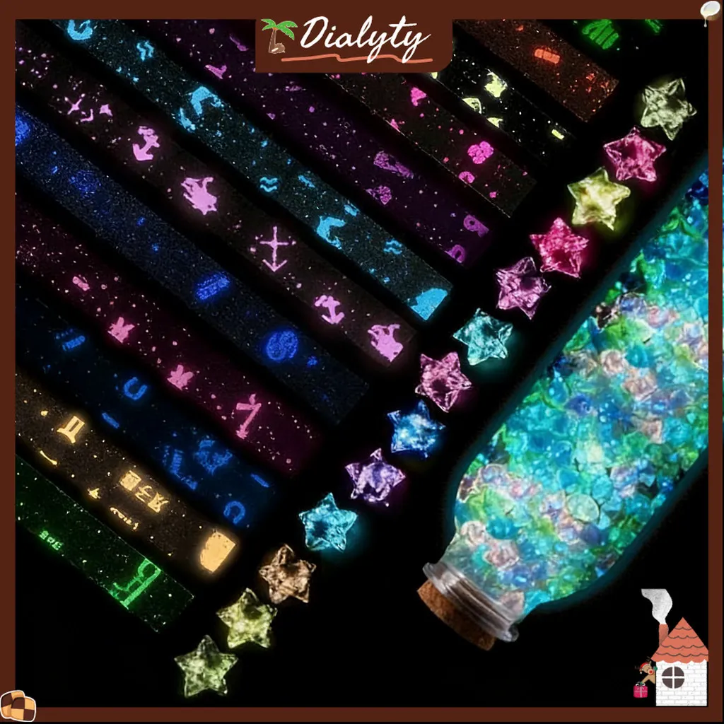 READY-Cahaya Malam 210pcs Kertas Origami Bintang Star Paper Origami Paper Quilling Luminous Glown in The Dark