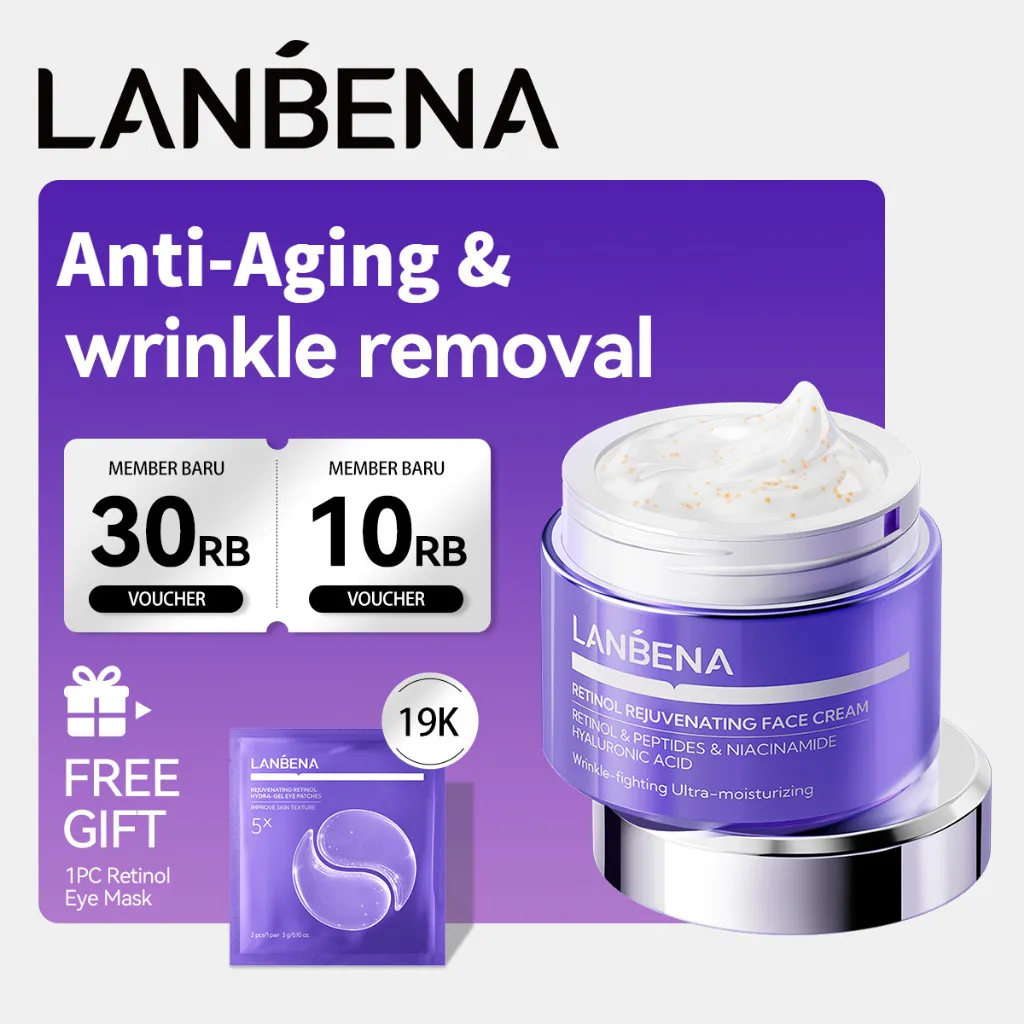 [HALAL] LANBENA Krim Wajah Retinol Anti-Aging - Menyamarkan Garis Halus, Cegah Tanda Penuaan Dini, Menjaga Kelembaban Kulit, Skincare Wajah