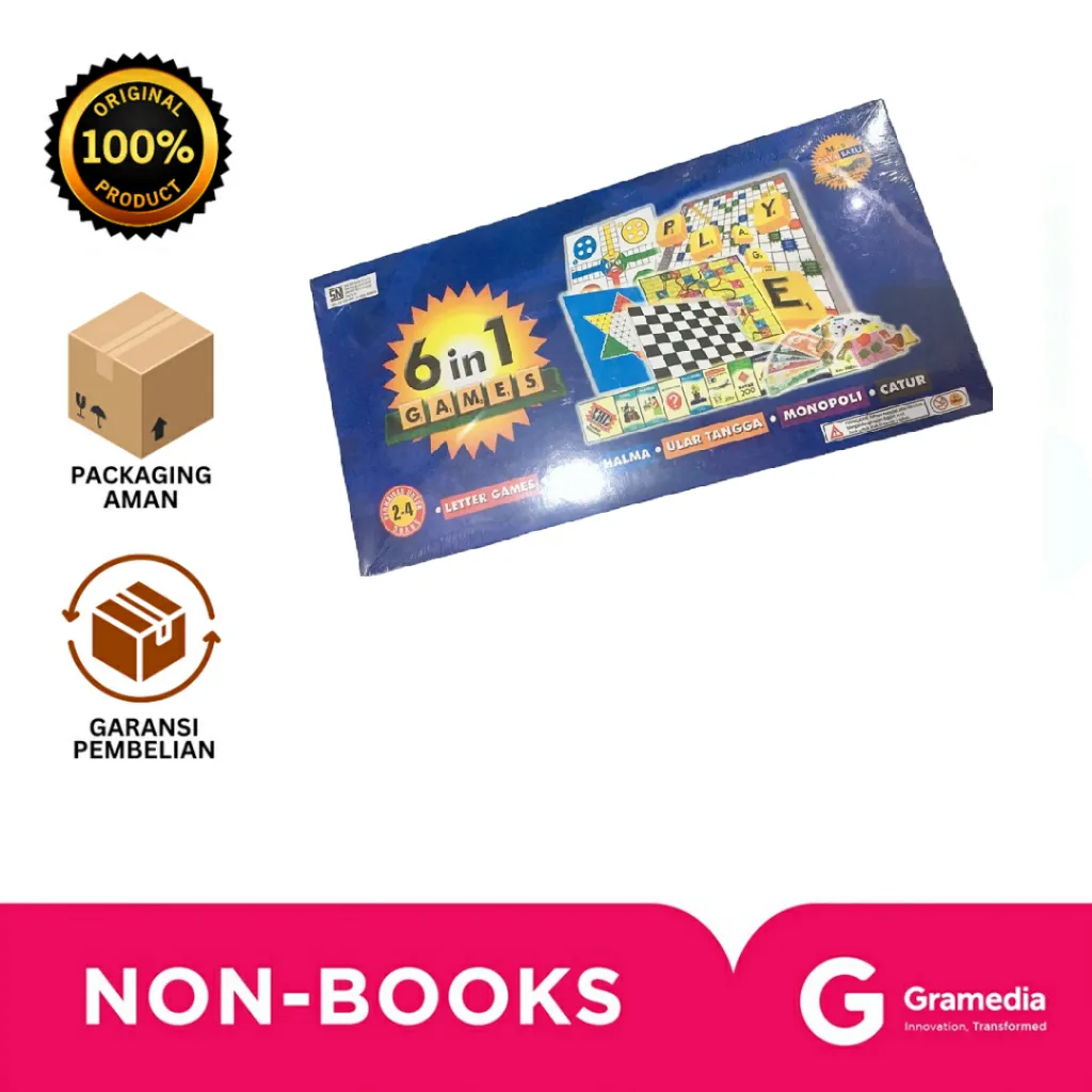 Gramedia Bali - MG GAMES 6 IN 1(LETT.GAME/HALMA/LUDO/CATUR/MONOPOLI/ULARTANGGA)
