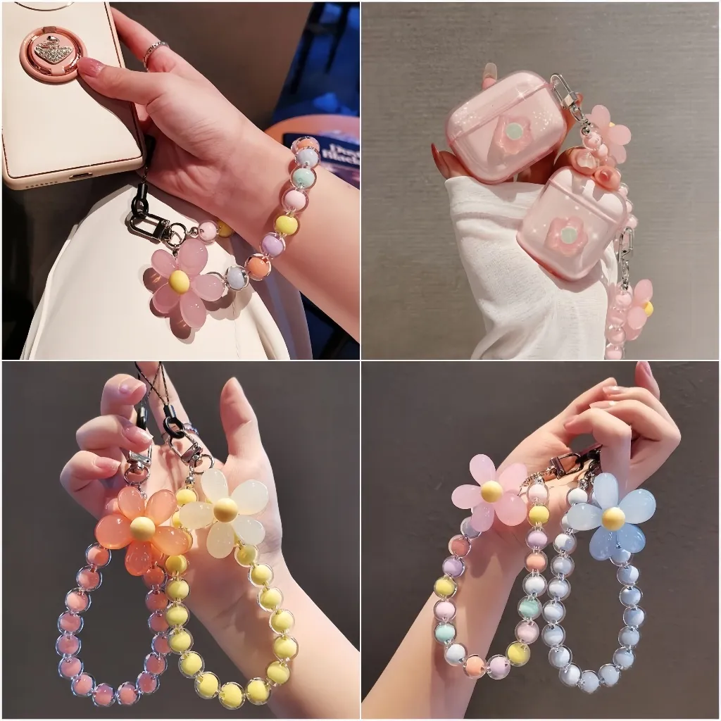 TALI HP LANYARD GANTUNGAN HANDPHONE ANTI JATUH - Manik-Manik Kristal Handmade Bunga Lucu Warna-Warni [FREE ONGKIR+GRATIS 1 Strap]