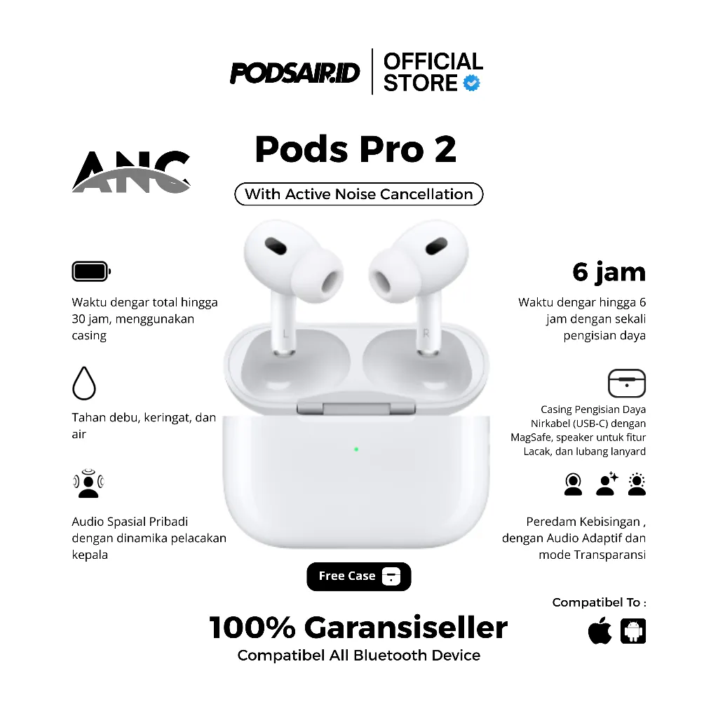 Pods Air Gen Pro 2 ANC Wireless Bluetooth Earphone TWS Mini Earbuds Headphone With Pop Up Animation