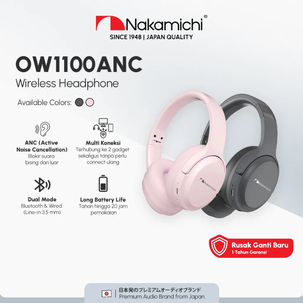 Nakamichi OW1100 ANC Active Noise Cancelling Wireless Headphone - Black