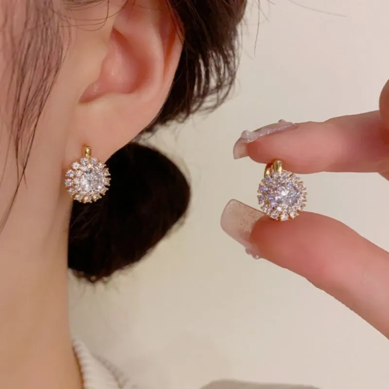 EUN925-Anting Wanita Zirconia 18K Gold Plated LD Kilau Mewah Perhiasan Elegan Anti Karat