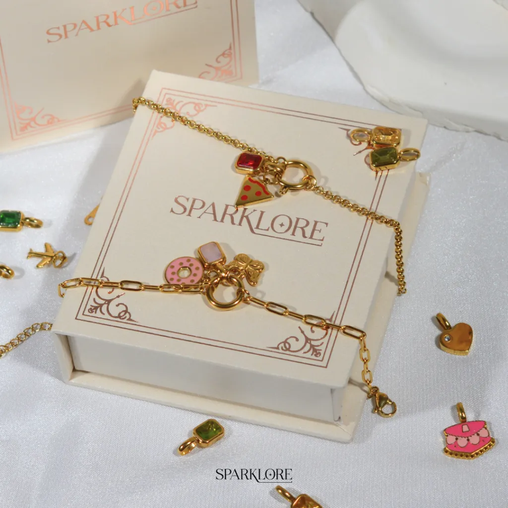 Sparklore Luna Gold Bracelet DIY Charm Chain Custom Gold Plated 18k - Gelang Luna Kustom DIY Titanium Anti Karat Lapis Emas 18k Sparklore - Charm Pendant Gelang Custom Anti Karat Titanium Fashionable Jewelry Aksesoris Wanita High Quality