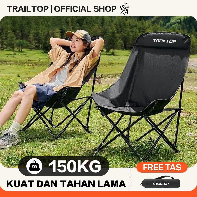 TrailTop Kursi Lipat Outdoor Sandaran Tinggi Dengan Kepala Busa Tebal Kursi Lipat Camping Beban 150kg