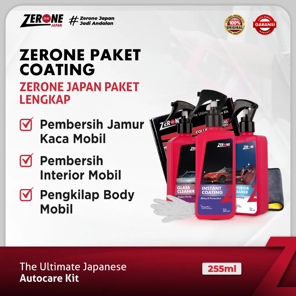 Zerone Japan Paket Coating Lengkap Pengkilap Body Pembersih Jamur Kaca Interior Dalam Mobil