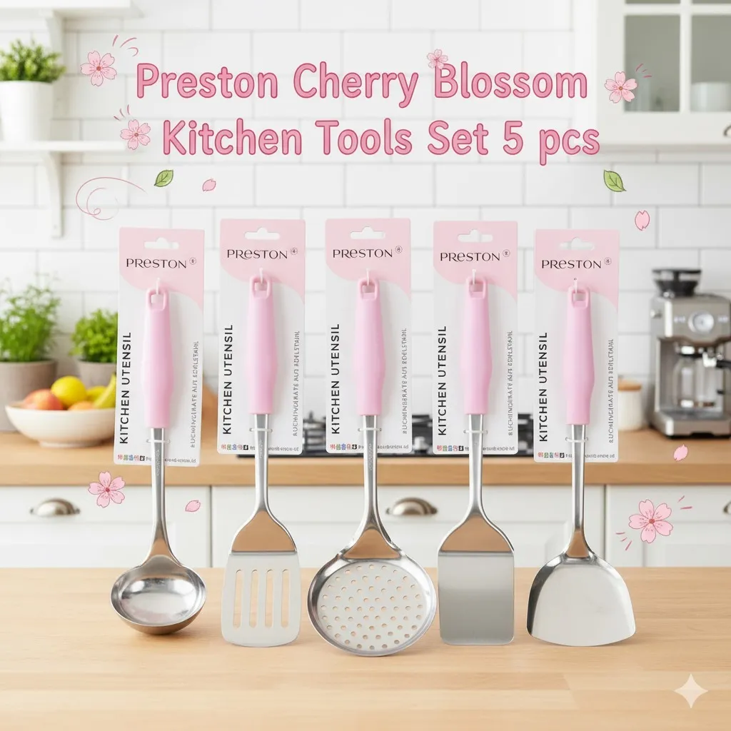 Preston Cookware Spatula Alat Masak Stainless Steel dengan Gagang Pink Ergonomis Tebal Pink Premium