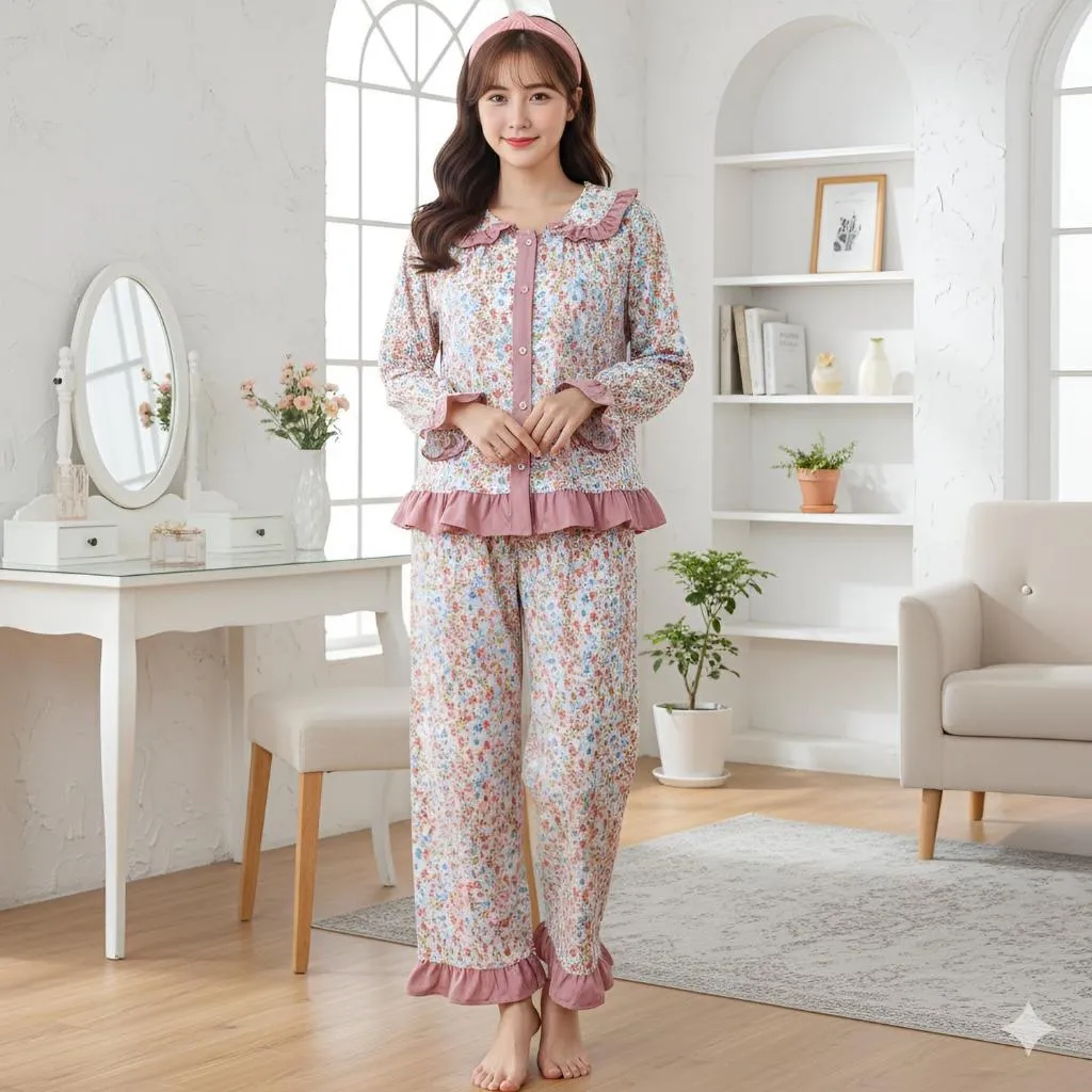 NJW ONE SET WANITA MANILA KATUN MOTIF - SETELAN WANITA