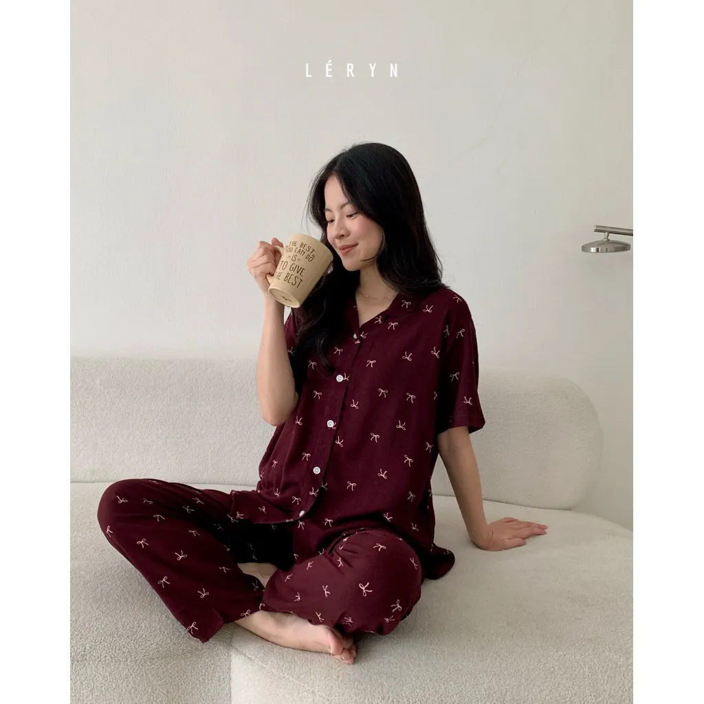 Leryn - Set Piyama Premium Rayon Piyama Busui Bumil Friendly Sleepwear Set Baju Tidur Wanita Motif Setelan Piyama Lengan Pendek