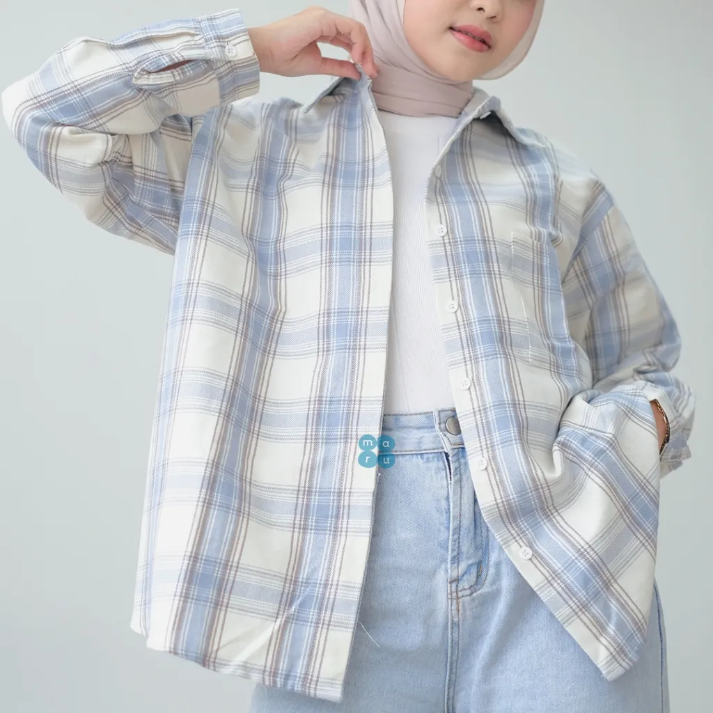 SAMSAN Flannel Shirt | MARU Dailywear | Kemeja Flanel Wanita Kotak Kotak Lengan Panjang Hijab Atasan