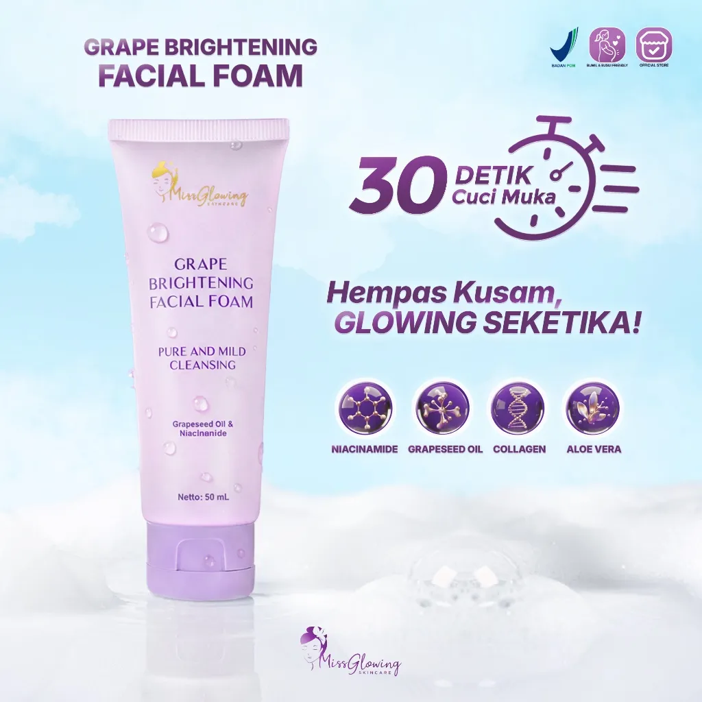 MISSGLOWING Grape Brightening Facial Foam / Sabun Cuci Muka Glowing dan Memutihkan