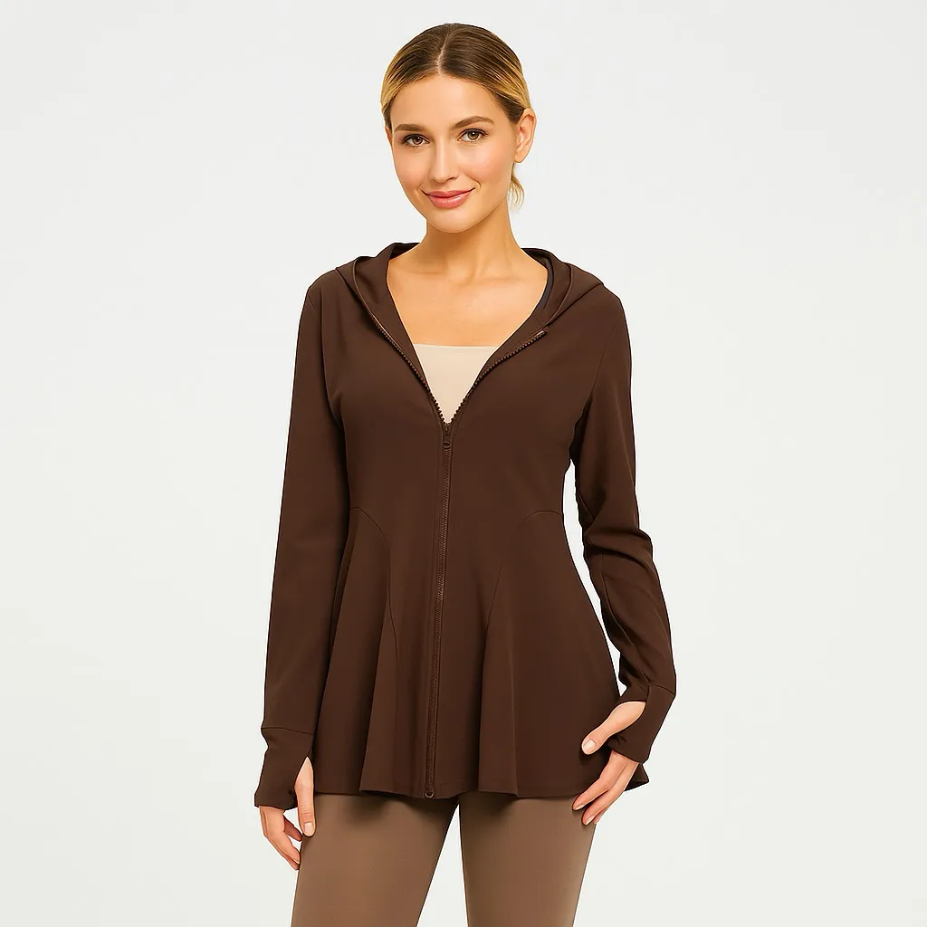 [Minnetica] Ellen Jaket Olahraga Wanita model A-Line dengan Hoodie & Thumbhole