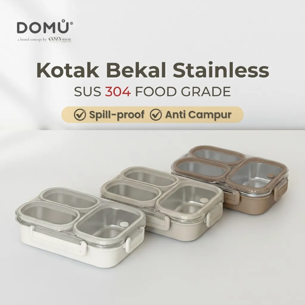 COZYHOUSE Lunch Box Stainless Steel SUS 304 Sekat Kedap Air Anti Tumpah | Kotak Makan Bento Box Anak & Kantor BPA Free - AGATA
